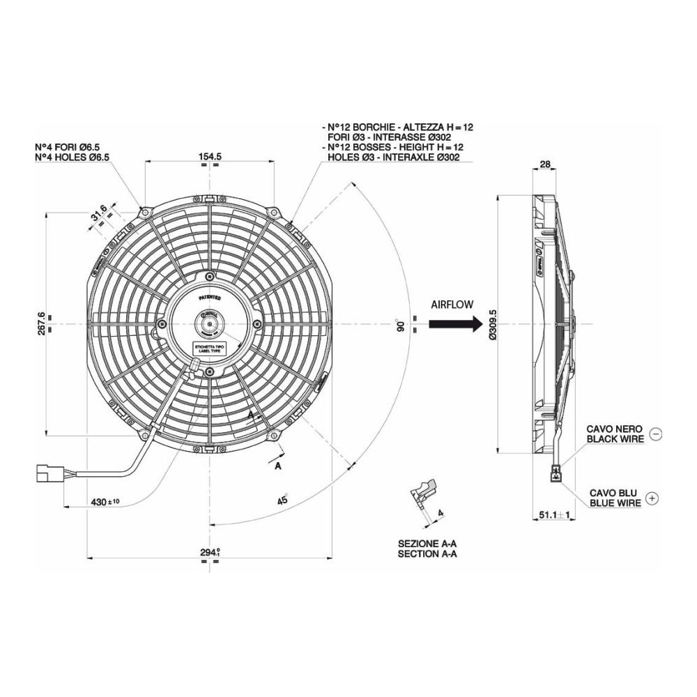 WENTYLATOR SPAL 280/310mm, SSĄCY, 24V, VA09-BP12/C-27A