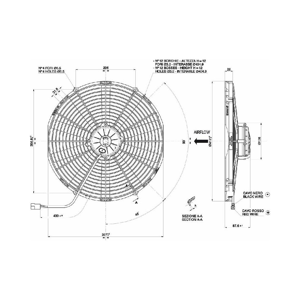 WENTYLATOR SPAL 385/412mm, PCHAJĄCY, 24V, VA18-BP70/LL-86S