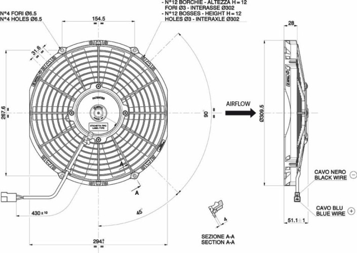 WENTYLATOR SPAL 280/309,5mm, SSĄCY, 12V, VA09-AP12/C-27A