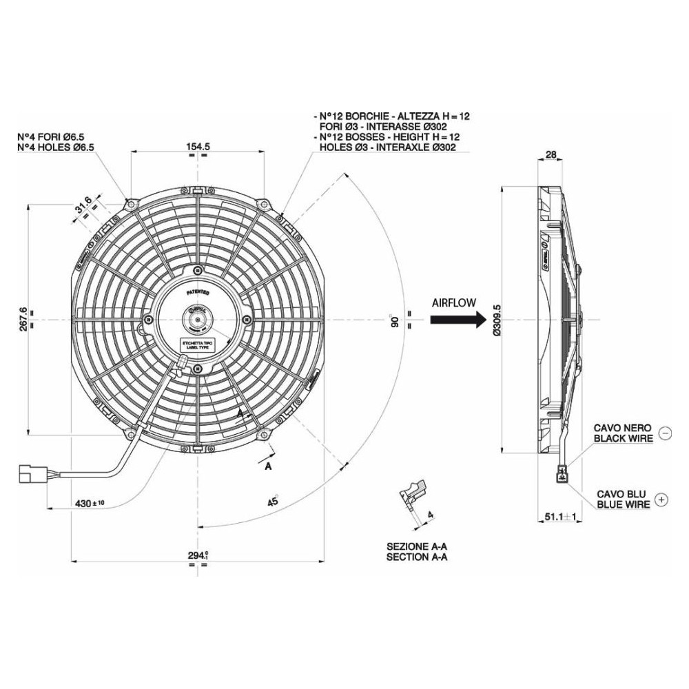 WENTYLATOR SPAL 280/309,5mm, SSĄCY, 12V, VA09-AP12/C-27A