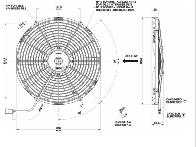 WENTYLATOR SPAL 350/382mm, PCHAJĄCY, 24V, VA08-BP10/C-23S
