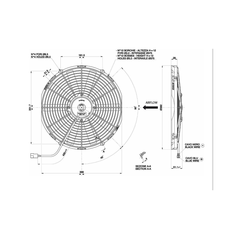 WENTYLATOR SPAL 350/382mm, PCHAJĄCY, 24V, VA08-BP10/C-23S
 WENTYLATOR SPAL 350/382mm, PCHAJĄCY, 24V, VA08-BP10/C-23S