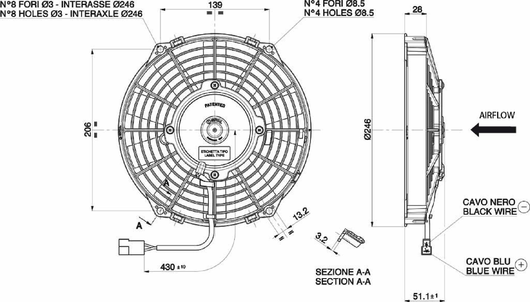 WENTYLATOR SPAL 225/246mm, PCHAJĄCY, 12V, VA07-AP7/C-31S WENTYLATOR SPAL 225/246mm, PCHAJĄCY, 12V, VA07-AP7/C-31S
