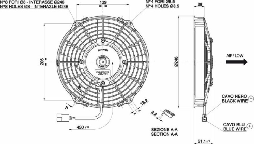 WENTYLATOR SPAL 225/246mm, SSĄCY, 12V, VA07-AP12/C-31A