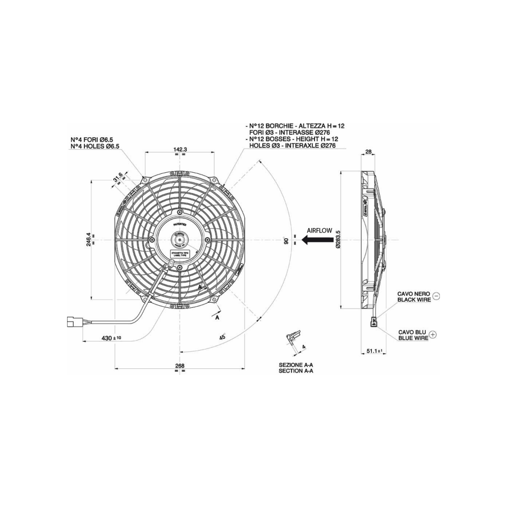 WENTYLATOR SPAL 255/283,5mm, PCHAJĄCY, 24V, VA11-BP12/C-57S WENTYLATOR SPAL 255/283,5mm, PCHAJĄCY, 24V, VA11-BP12/C-57S