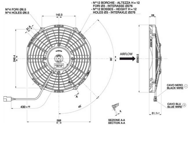 WENTYLATOR SPAL 255/283,5mm, SSĄCY, 24V, VA11-BP7/C-29A