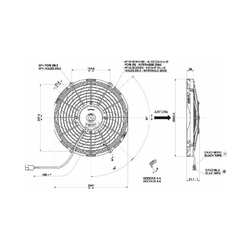 WENTYLATOR SPAL 280/310mm, SSĄCY, 12V, VA09-AP12/C-54A WENTYLATOR SPAL 280/310mm, SSĄCY, 12V, VA09-AP12/C-54A