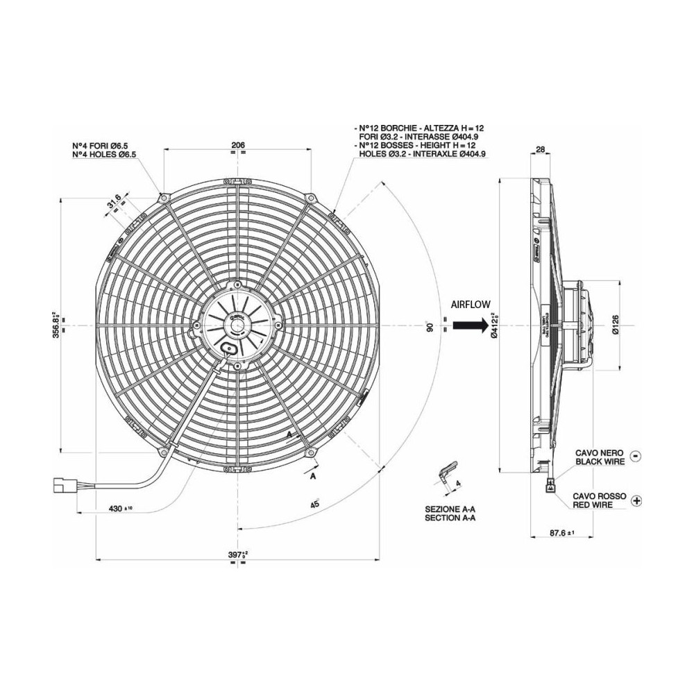 WENTYLATOR SPAL 385/412mm, SSĄCY, 12V, VA18-AP10/C-41A
