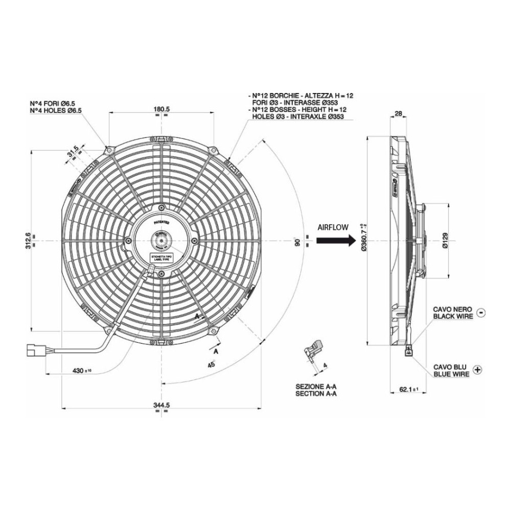 WENTYLATOR SPAL 330/360mm, SSĄCY, 24V, VA13-BP51/C-35A WENTYLATOR SPAL 330/360mm, SSĄCY, 24V, VA13-BP51/C-35A
