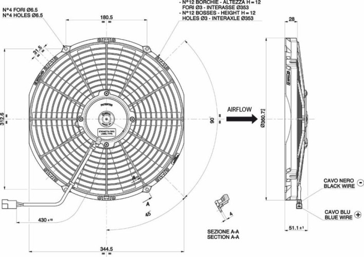 WENTYLATOR SPAL 330/360mm, SSĄCY, 12V, VA13-AP9/C-35A