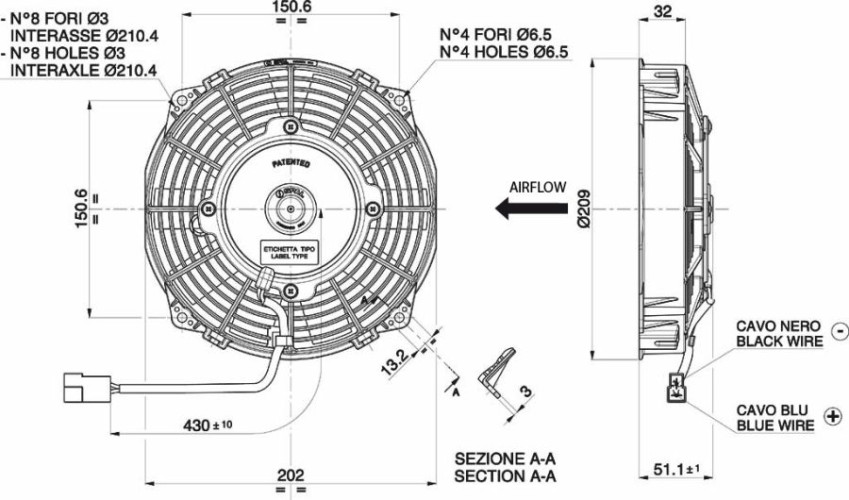 WENTYLATOR SPAL 190/209mm, PCHAJĄCY, 12V, VA14-AP7/C-34S