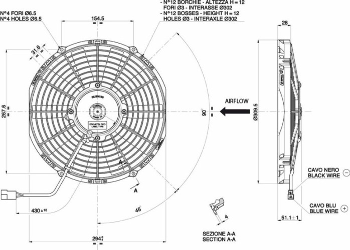 WENTYLATOR SPAL 280/310mm, PCHAJĄCY, 24V, VA09-BP12/C-27S