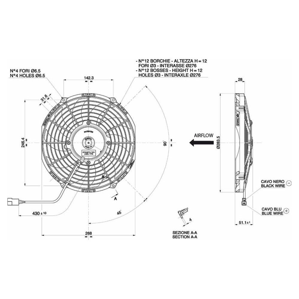 WENTYLATOR SPAL 255/283,5mm, PCHAJĄCY, 12V, VA11-AP7/C-57S WENTYLATOR SPAL 255/283,5mm, PCHAJĄCY, 12V, VA11-AP7/C-57S