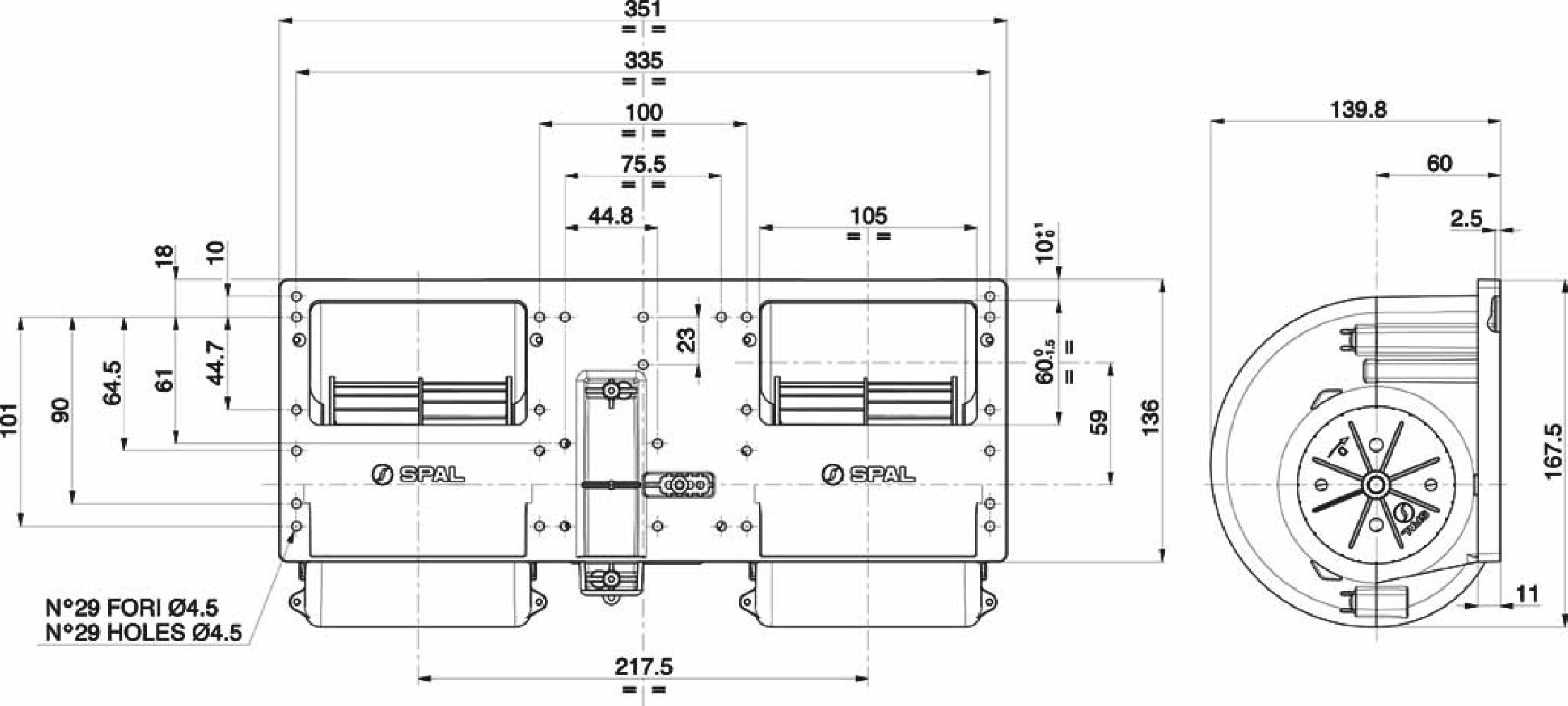 DMUCHAWA SPAL 006-B46-22, PODWÓJNA, 24V, 3 BIEGI, 351x167x140mm DMUCHAWA SPAL 006-B46-22, PODWÓJNA, 24V, 3 BIEGI, 351x167x140mm