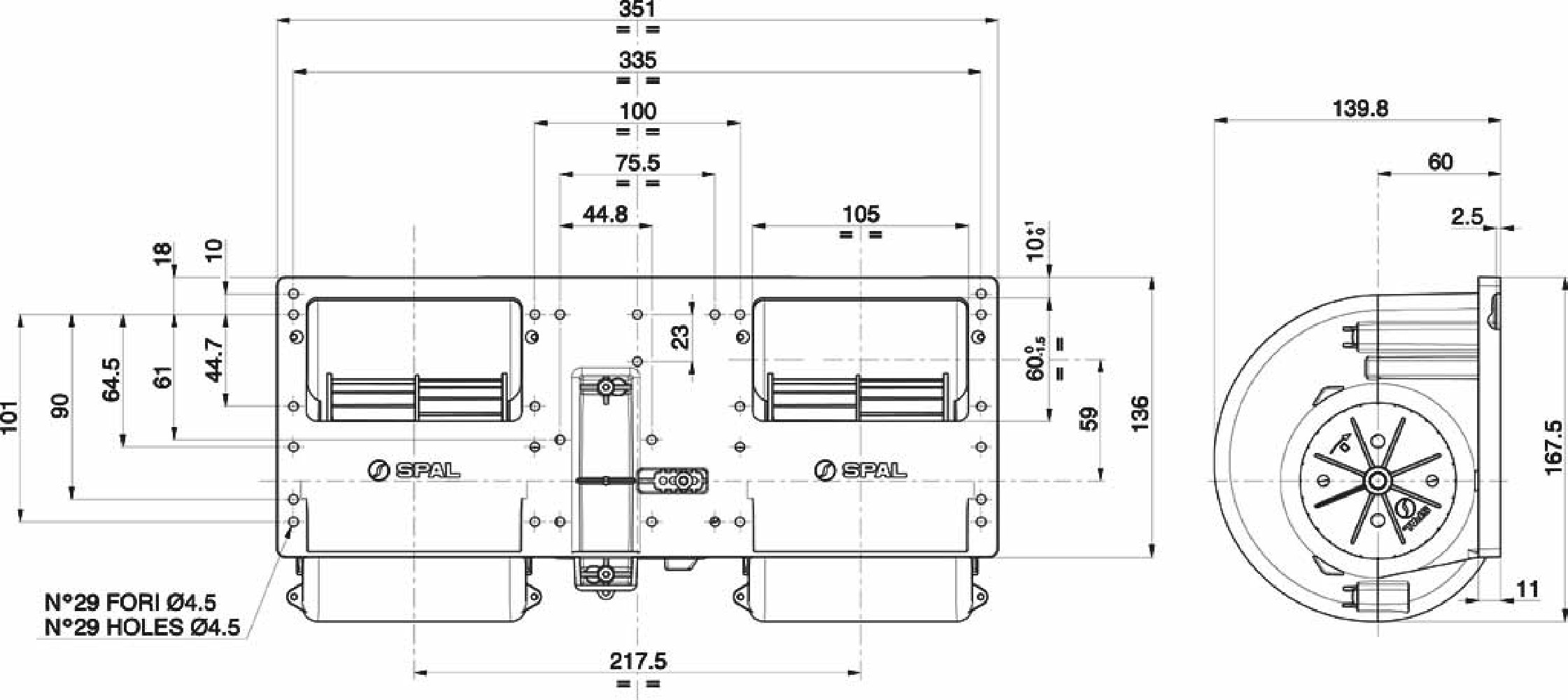 DMUCHAWA SPAL 006-B40-22, PODWÓJNA, 24V, 3 BIEGI, 351x140x167mm DMUCHAWA SPAL 006-B40-22, PODWÓJNA, 24V, 3 BIEGI, 351x140x167mm