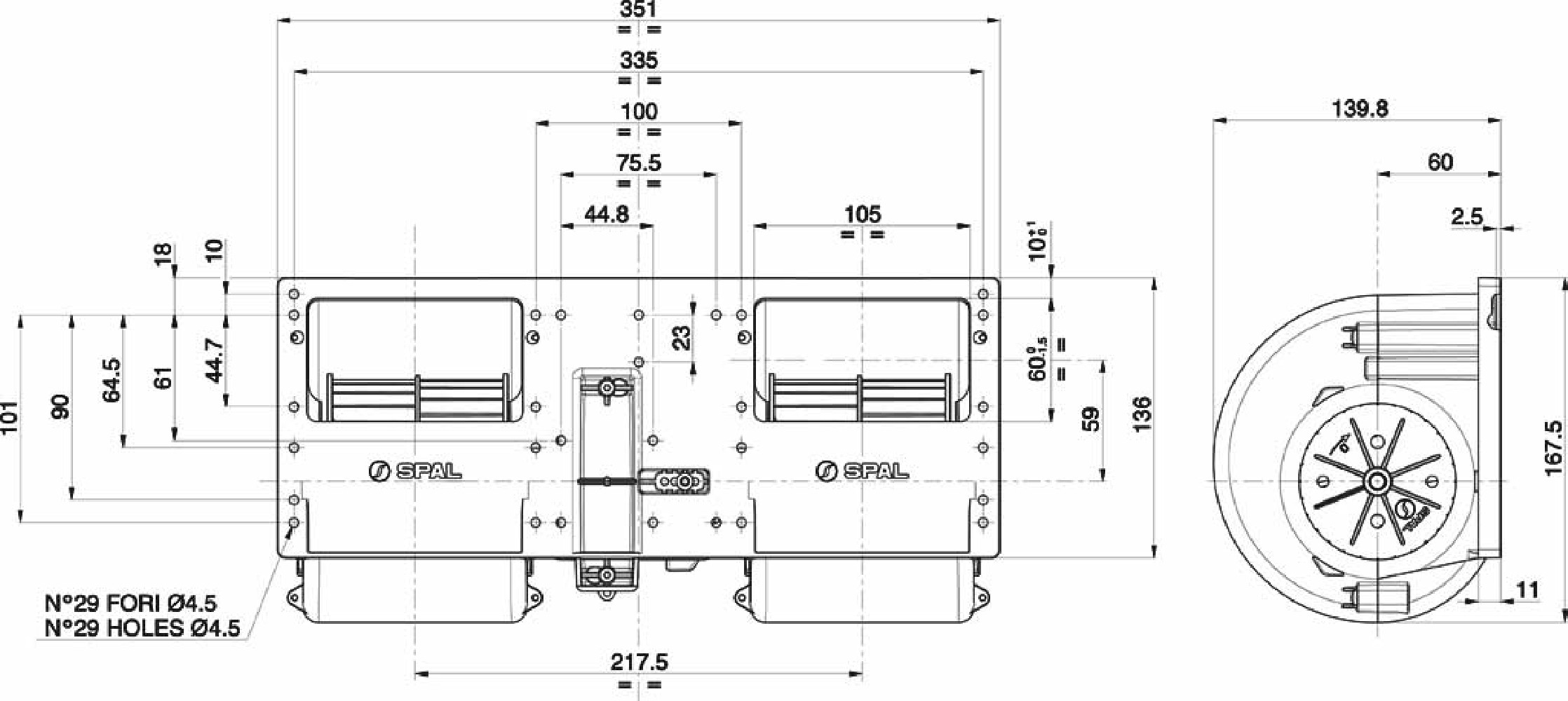 DMUCHAWA SPAL 006-B39-22, PODWÓJNA, 24V, 3 BIEGI, 351x140x167mm DMUCHAWA SPAL 006-B39-22, PODWÓJNA, 24V, 3 BIEGI, 351x140x167mm