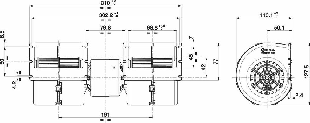 DMUCHAWA SPAL 008-B45-02 PODWÓJNA, 24V, 3 BIEGI, 310x113x128mm