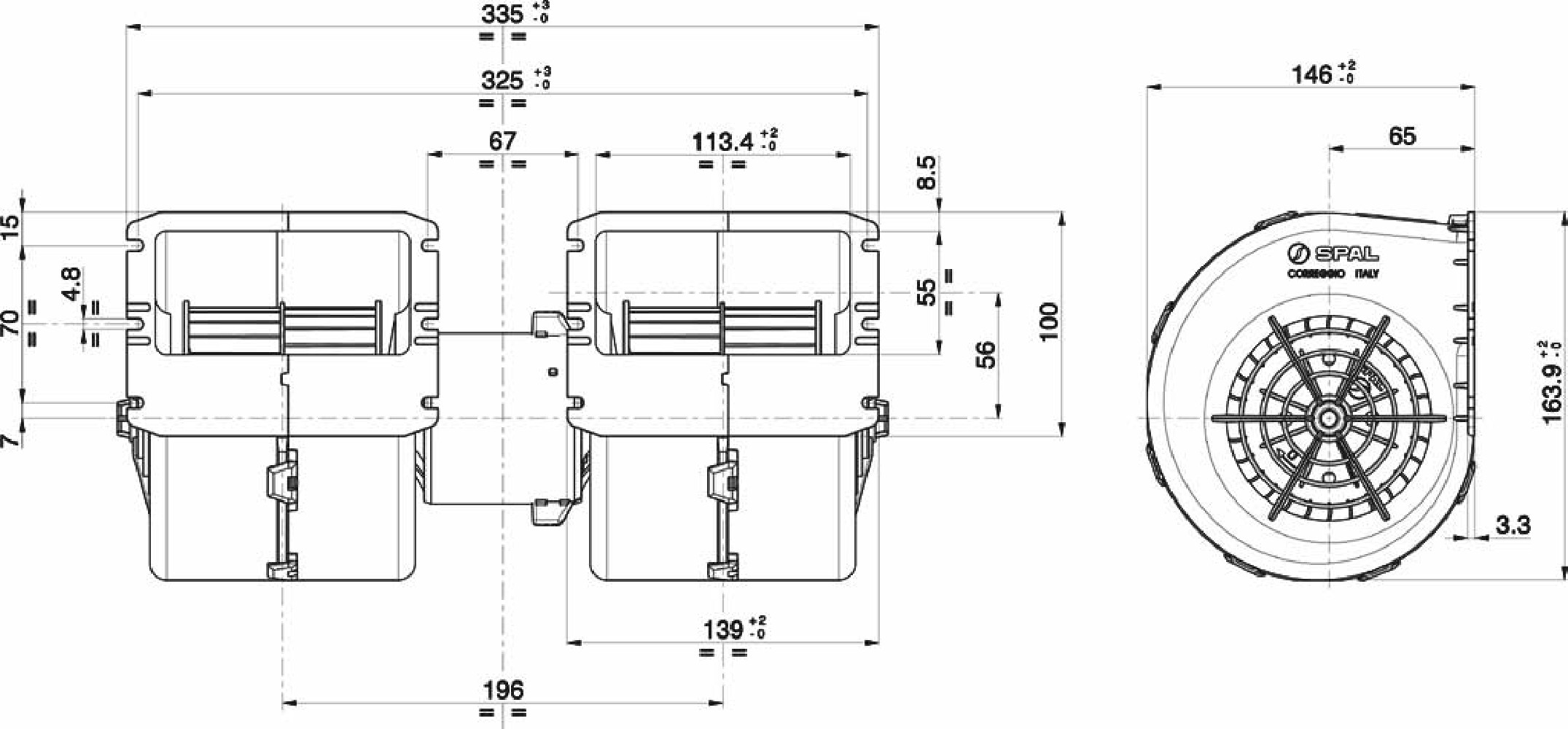 DMUCHAWA SPAL 009-A40-22, PODWÓJNA, 12V, 3 BIEGI, 335x146x164mm DMUCHAWA SPAL 009-A40-22, PODWÓJNA, 12V, 3 BIEGI, 335x146x164mm