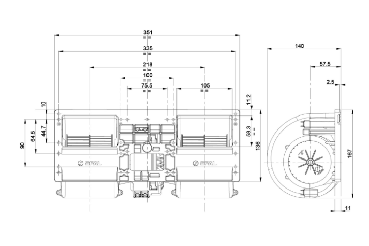 DMUCHAWA SPAL 020-BBL331P/R/N-95, 24V, 351x140x167