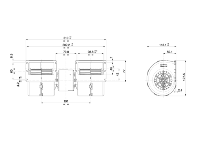 Dmuchawa Spal 008-A45-02, podwójna, 12V, 3 biegi, 310x127x113mm