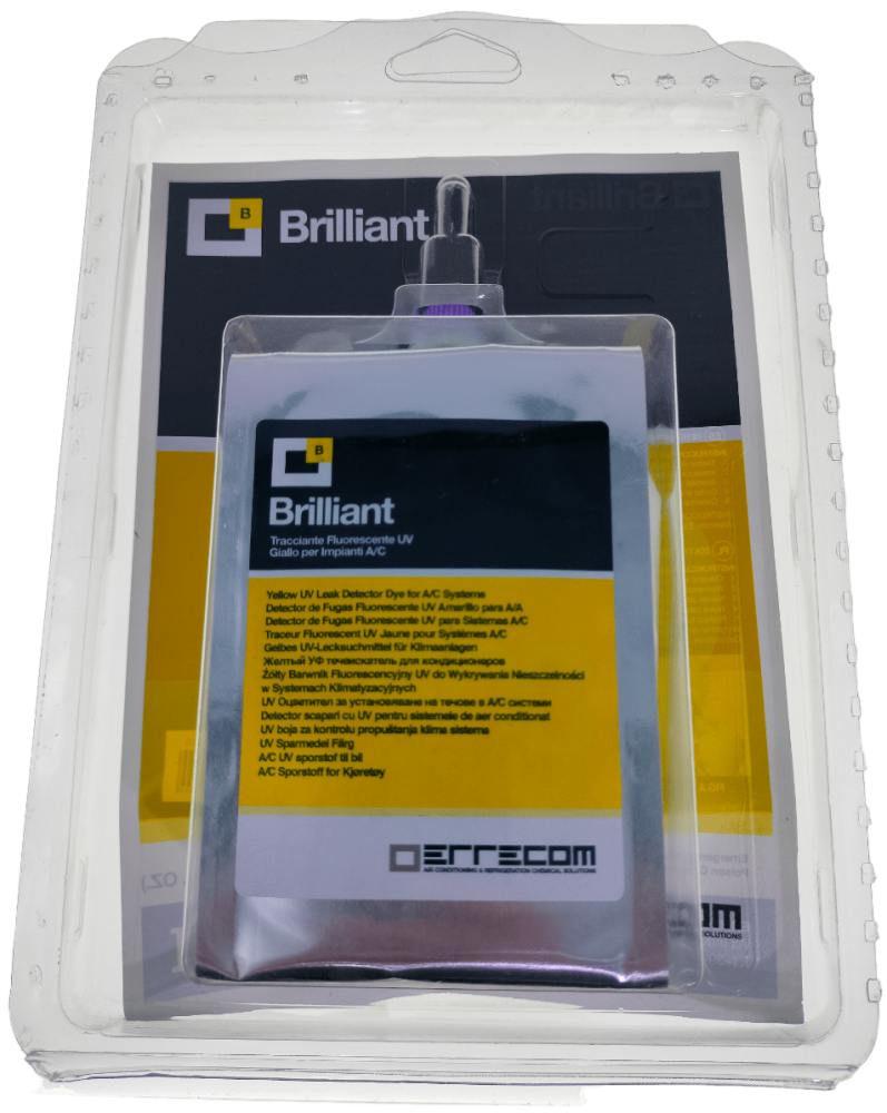 BARWNIK UV BRILLIANT  W TORBIE DO WYKRYWANIA WYCIEKÓW KLIMATYZACJI, 500ml BARWNIK UV BRILLIANT  W TORBIE DO WYKRYWANIA WYCIEKÓW KLIMATYZACJI, 500ml