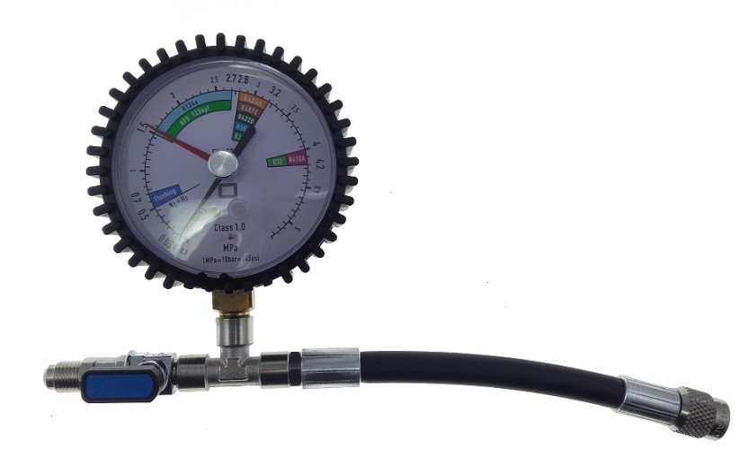MANOMETR DO SPRAWDZANIA SZCZELNOŚCI AZOTEM 1/4" WĄŻ KLASA 1.0