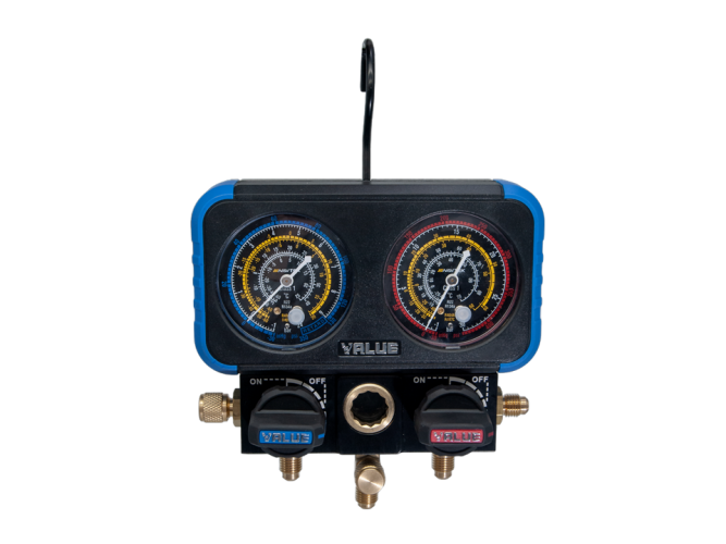 ZESTAW MANOMETRÓW VALUE VRM2-B-0501 DO CZYNNIKÓW R22, R404A, R407C, R134A
