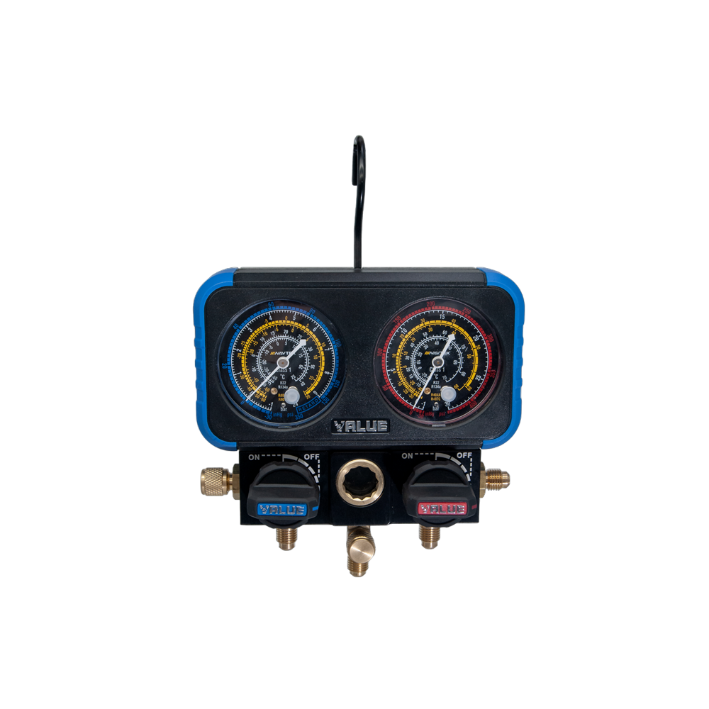 ZESTAW MANOMETRÓW VALUE VRM2-B-0501 DO CZYNNIKÓW R22, R404A, R407C, R134A
 ZESTAW MANOMETRÓW VALUE VRM2-B-0501 DO CZYNNIKÓW R22, R404A, R407C, R134A