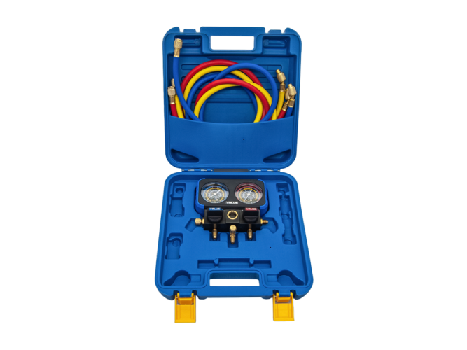 ZESTAW MANOMETRÓW VALUE VRM2-B-0501 DO CZYNNIKÓW R22, R404A, R407C, R134A
