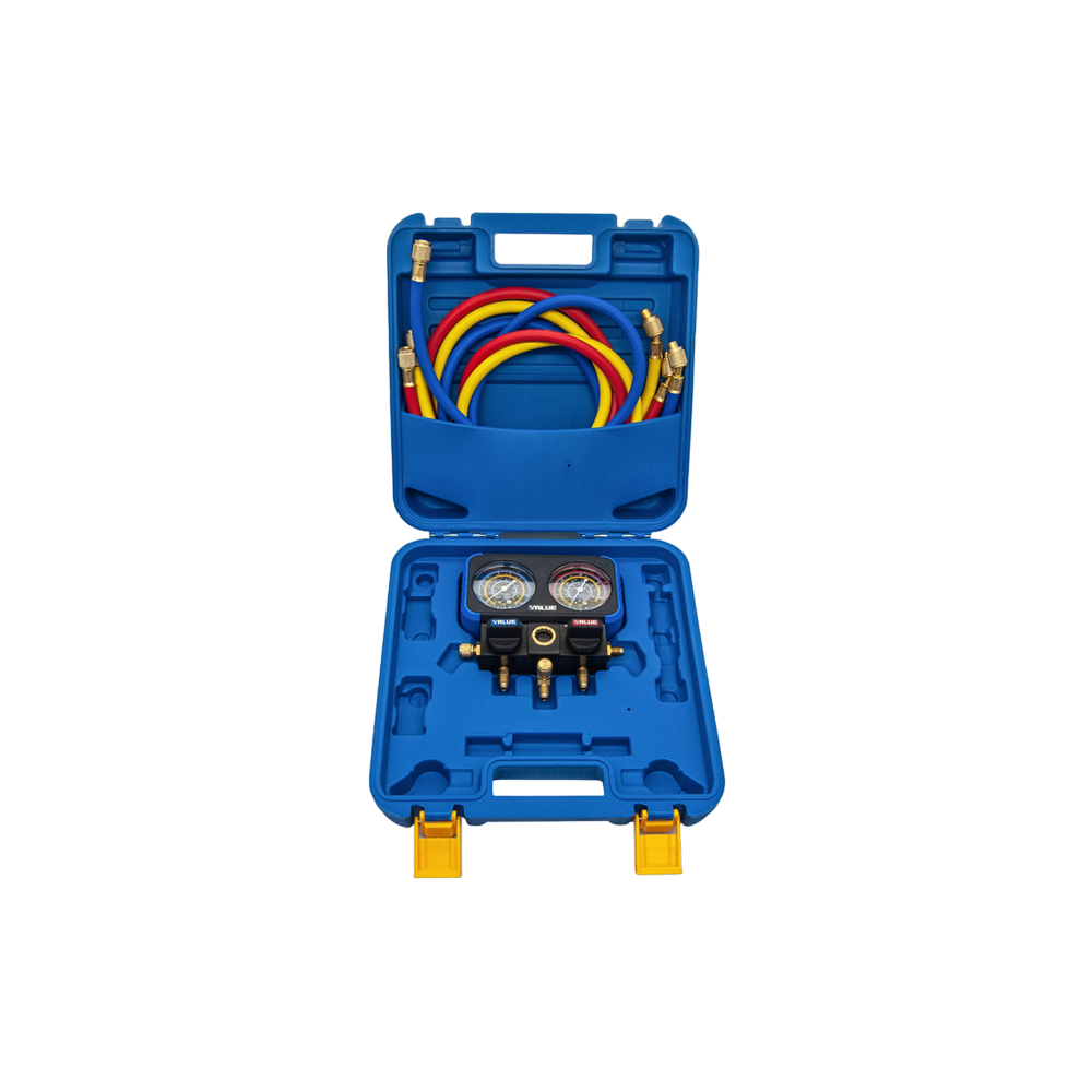 ZESTAW MANOMETRÓW VALUE VRM2-B-0501 DO CZYNNIKÓW R22, R404A, R407C, R134A
 ZESTAW MANOMETRÓW VALUE VRM2-B-0501 DO CZYNNIKÓW R22, R404A, R407C, R134A