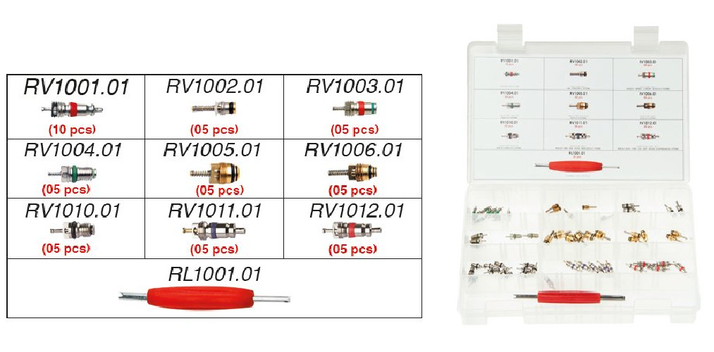 ZESTAW WENTYLKÓW DO UKŁADÓW KLIMATYZACJI, 9 RODZAJÓW + WKRĘTAK